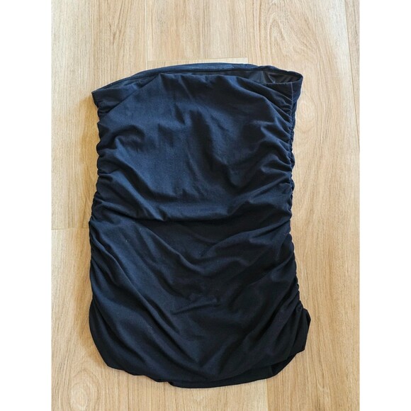 ALK Women's M Express Ruched Side Strapless Tube Top Blouse Shirt Black Tank EUC - Picture 3 of 6